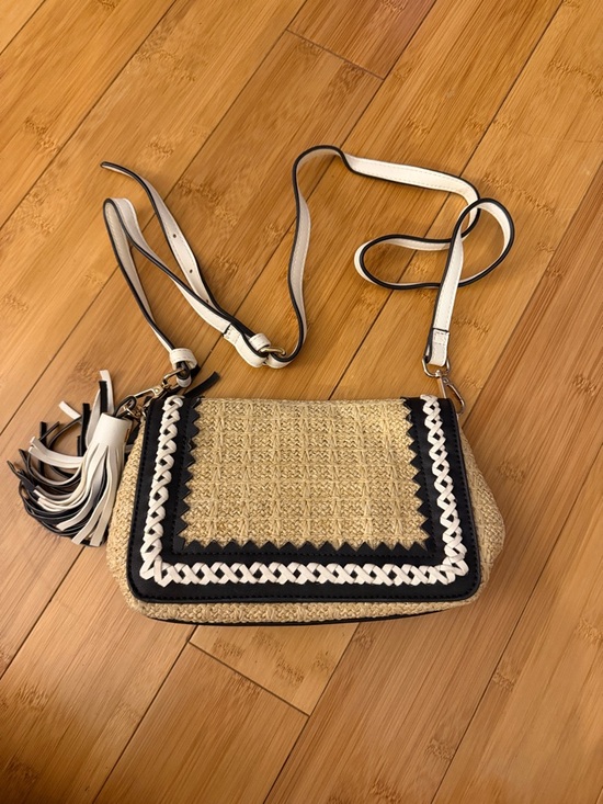 Sondra Roberts Handbags - Sondra Roberts Natural Straw Crossbody with Black & White Trim